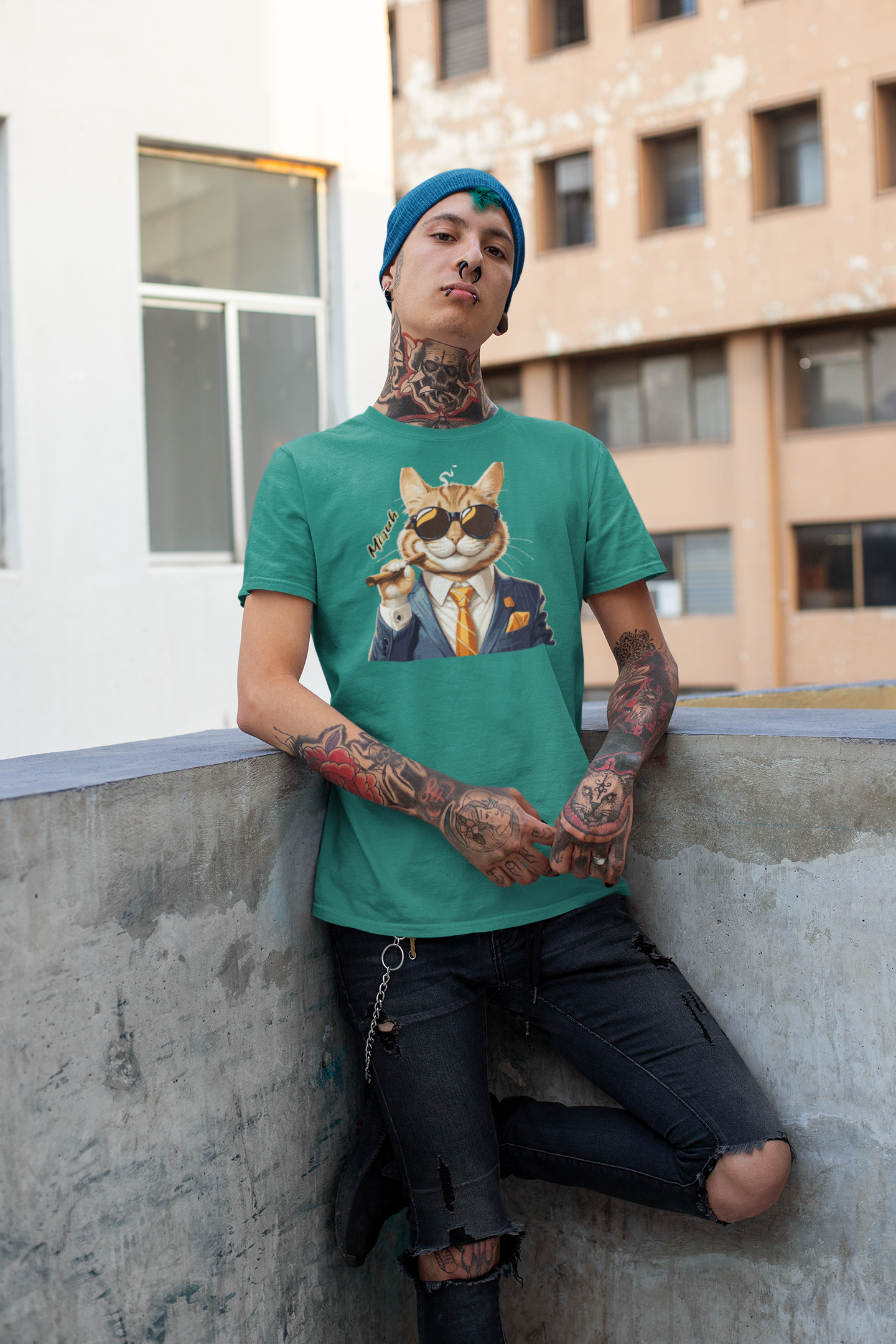 Nerdcat "Miauh" Tier Katzen Shirt für Männer