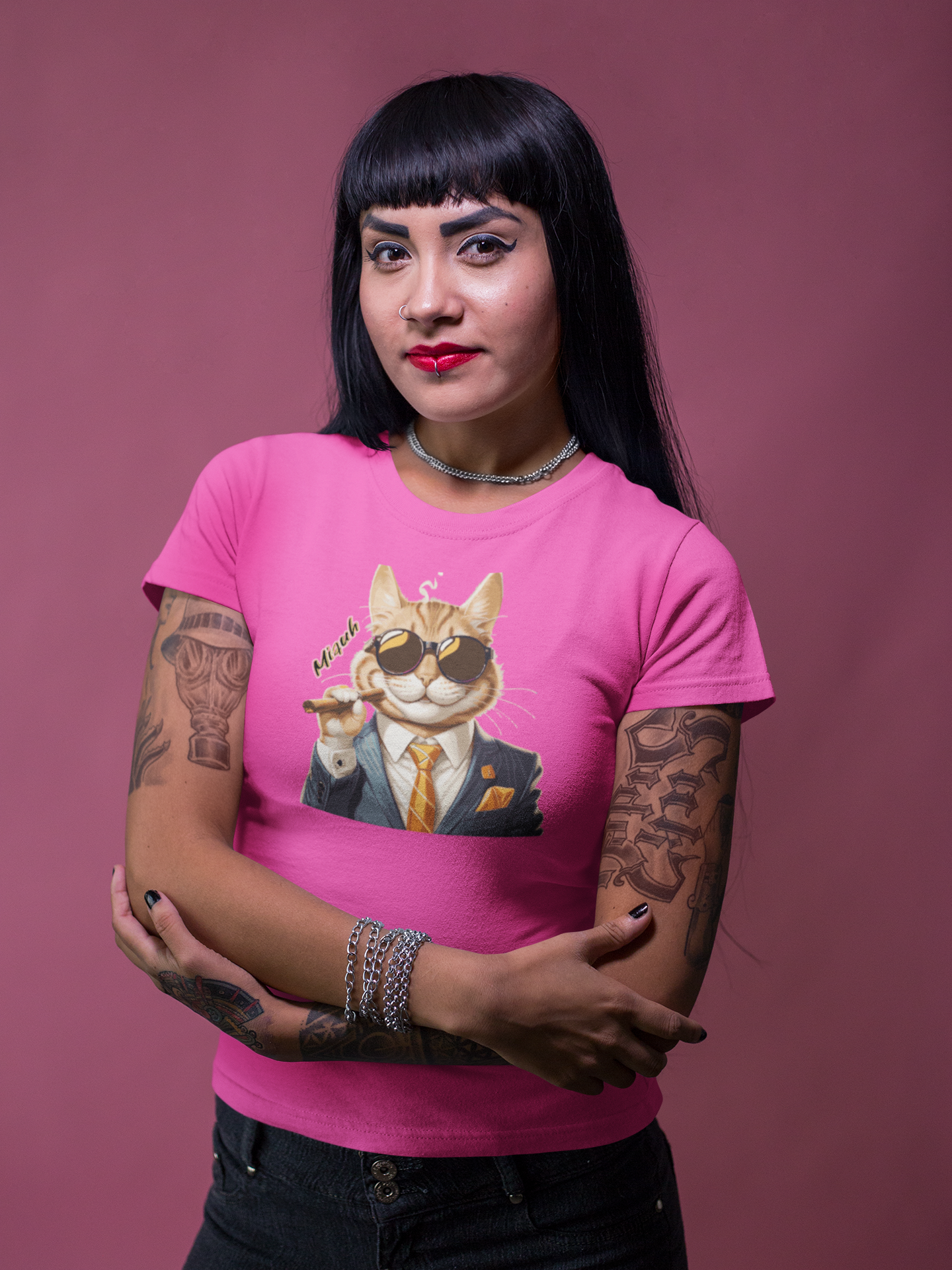 Nerdcat "Miauh" Tier Katzen Shirt für Frauen